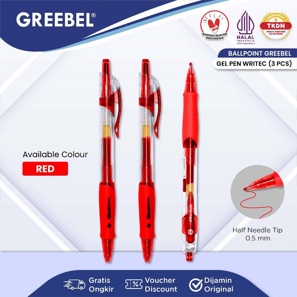 

GREEBEL Pulpen Gel / Gel Pen GP-503 Writec 0.5 Merah (3PCS/SET) Ballpen Gel Ballpoint Bolpen Bolpoin Pena Gel