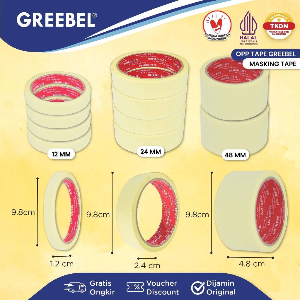 

GREEBEL Masking Tape Lakban Kertas / Isolasi Kertas Lem Kertas