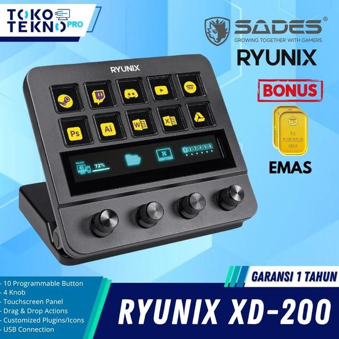 Sades Ryunix XD200 / XD-200 Steamdeck Controller Detachable Type-C With Touchscreen Panel Berkualita