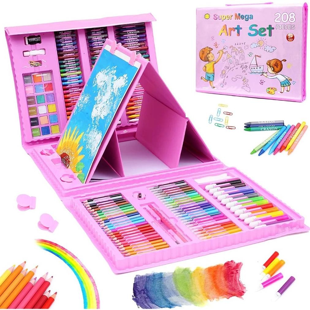 

READY STOK Crayon Set Alat Mewarnai Anak Isi 208 PCS Peralatan Lukis Lengkap Pensil Warna Spidol Full Set Siap kirim