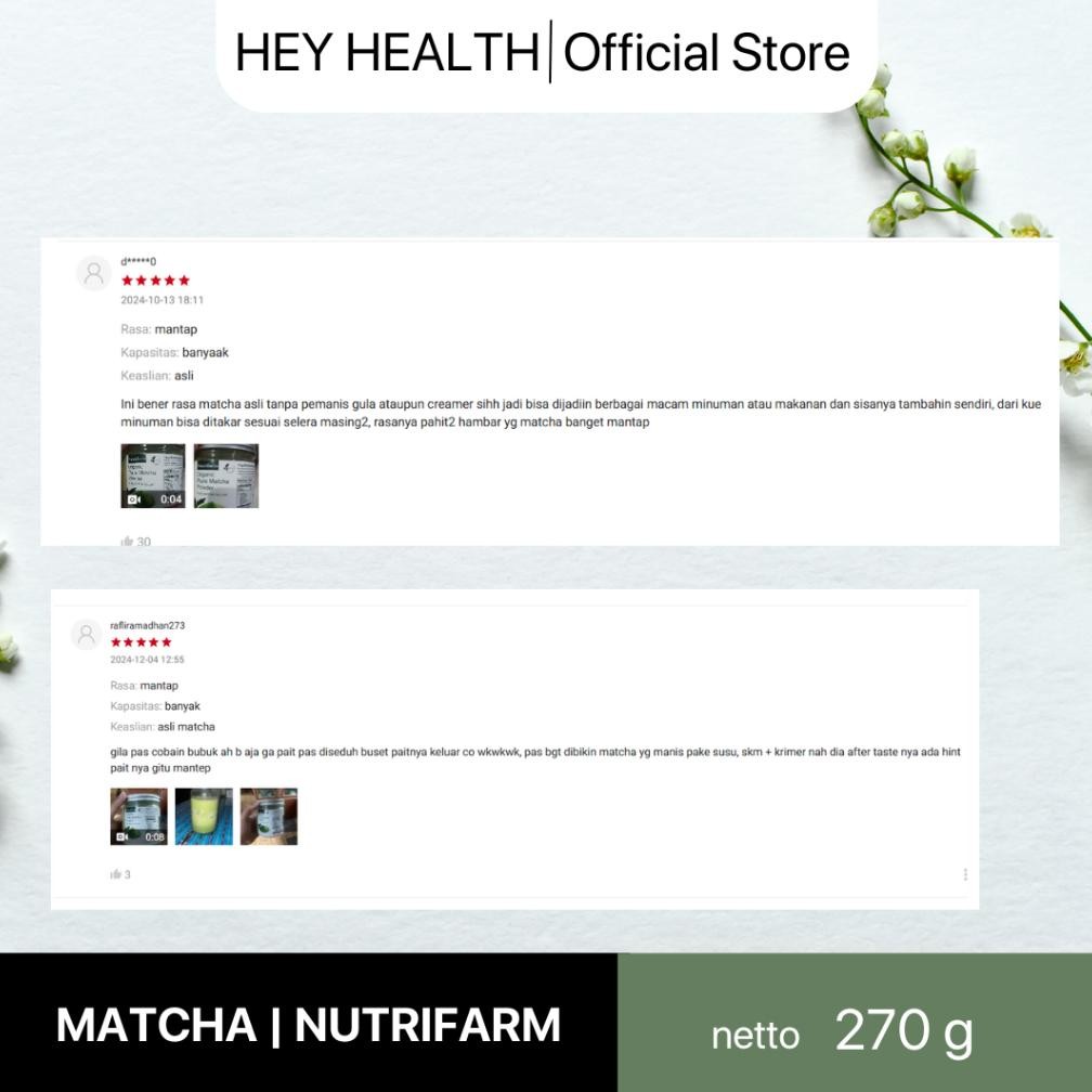 

Hey Health X Nutrifarm Matcha Powder Minuman 270G | Matcha | Bubuk Matcha Asli | Hindari Stress (Baru)