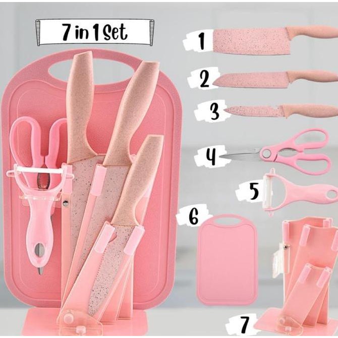 Promo | Pisau Set Dapur 7 In 1 Perlengkapan Dapur & Peralatan Dapur Talenan