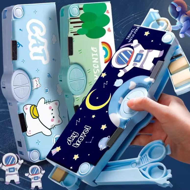 

TERMURAH Tempat Pensil Magnet Magnetic Anak Lengkap FREE Gunting Penghapus Tape Cutter Siap kirim