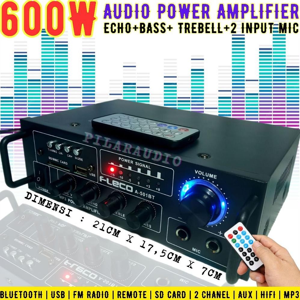 Power Amplifier FLECO A-501BT | Amplifier Bluetooth MINI Fleco Audio Power A 501BT 600W | Karaoke + 