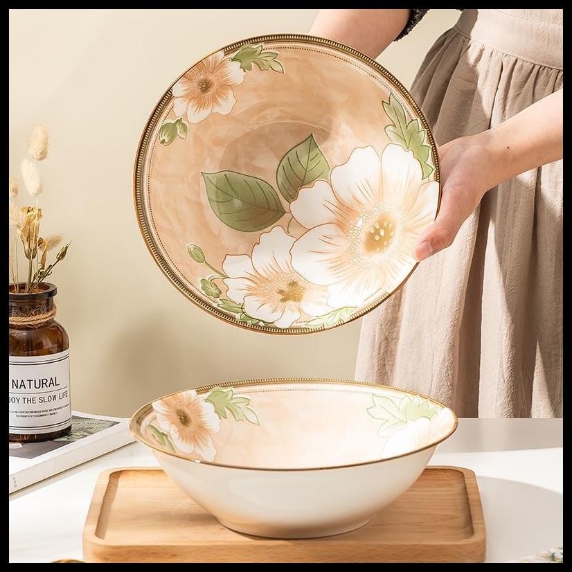 HHS MANGKOK KERAMIK BAKSO / SOTO MOTIF BUNGA PUTIH 20CM