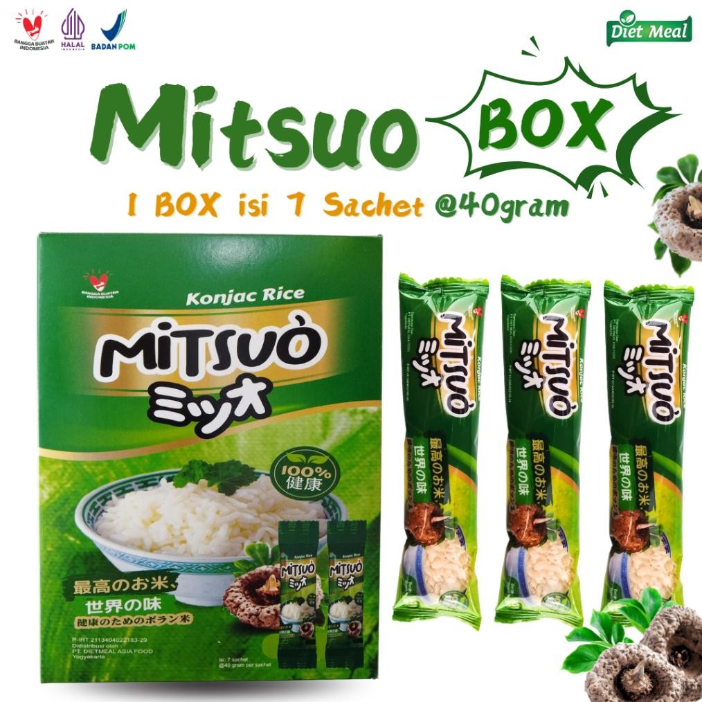 

Beras Porang shirataki MITSUO kemasan Dus Box isi 7 sacet