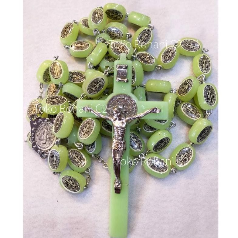 Rt-342 Of14 Rosario Dinding Fosfor Gambar Maria/ Benediktus Salib Lux 126Cm - Rosario Rohani Terlari