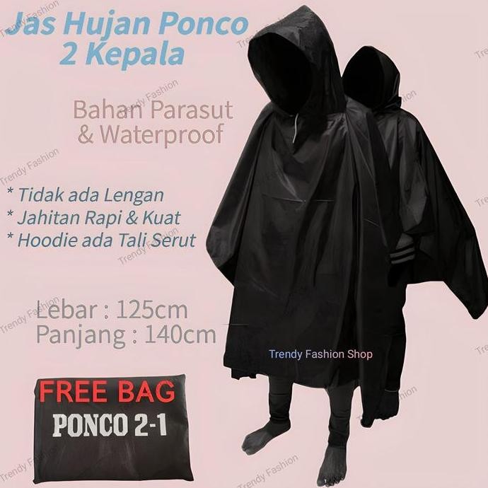 Bisa Cod/Jas Hujan Ponco 2 Kepala Tebal Bahan Mirip Axio Mantol Ujan Kepala Dua/Jas Hujan Dobel Kepa