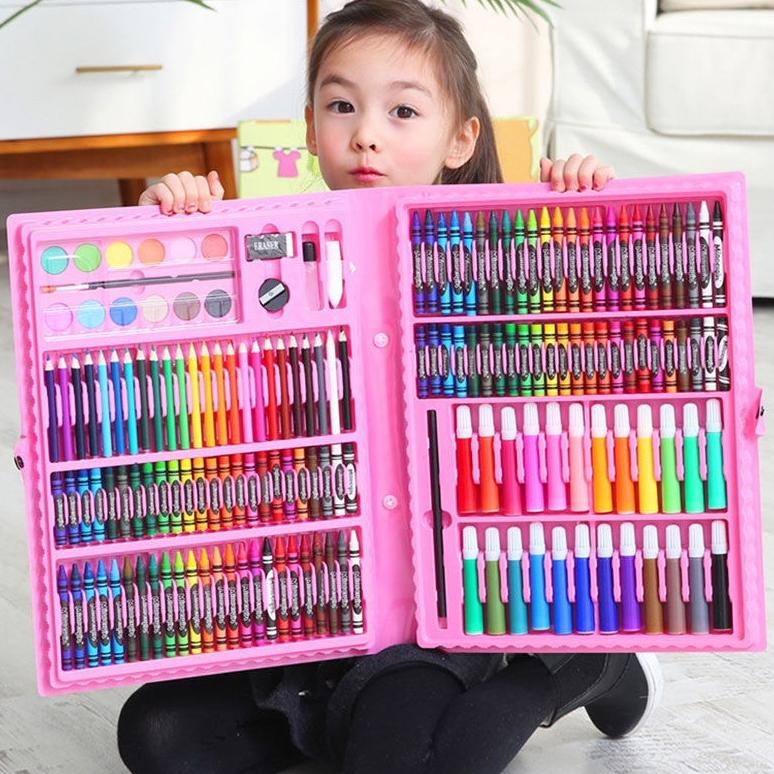 

Hangyan Crayon Warna Cat Air Perlengkapan Menggambar Mewarnai Set Art Full Set pc Krayon 150pcs