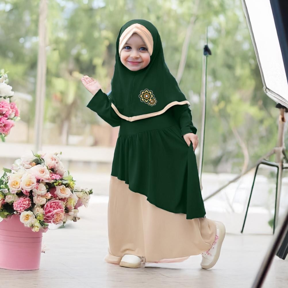 Praktis Milmode - Gamis Anak Arafah + Hijab (6 Bulan - 6 Tahun)