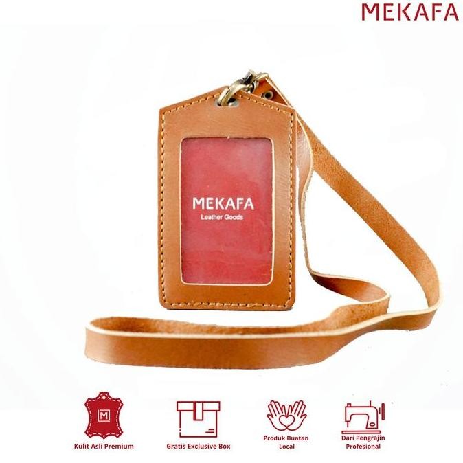 

MURAH Gantungan ID card Holder Mekafa Facard Name Tag Kulit Sapi Asli Brown
