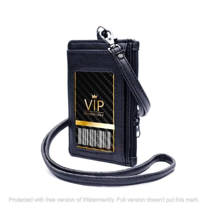 

MURAH Lanyard Kulit ID Card Holder Kulit Name Tag Kulit Meluwe Hitam