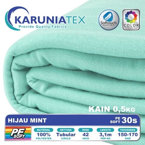 Kain Kaos PE Soft 30s Kiloan | Hijau Mint | Karunia Textile