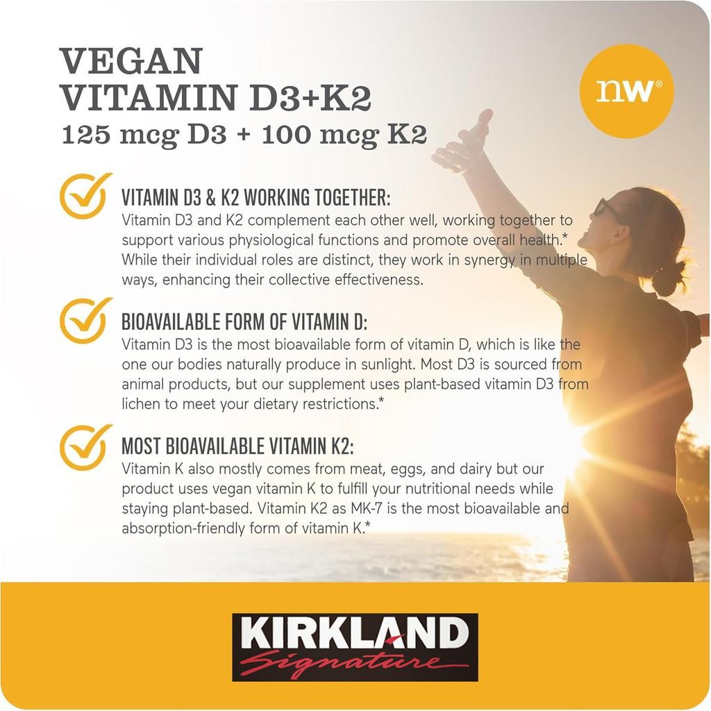 Kirkland Vitamin D3 + K2 With Plant-Based Vitamin D 5000Iu And 100Mcg Vitamin K2 - Immune Support