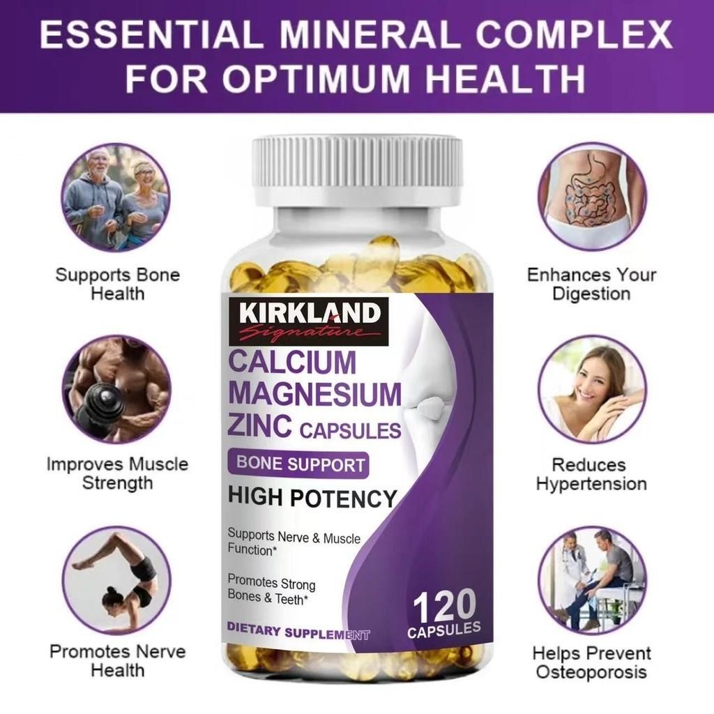 Kirkland Calcium Magnesium Zinc Capsules With Vitamin D3 & Citric Acid Promote Strong Bones & Teeth 