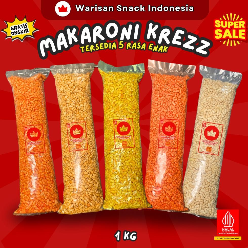

TERLARIS (1 Ball) MAKARONI BANTAT WARISAN SNACK INDONESIA (1kg) Makanan Ringan Krupuk Cemilan Murah halal pedas daun jeruk Siap kirim
