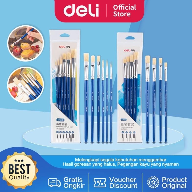 

NEW!!! Deli Paint Brush / Kuas Lukis / Kuas Cat Air Isi 6pcs 73922 73923