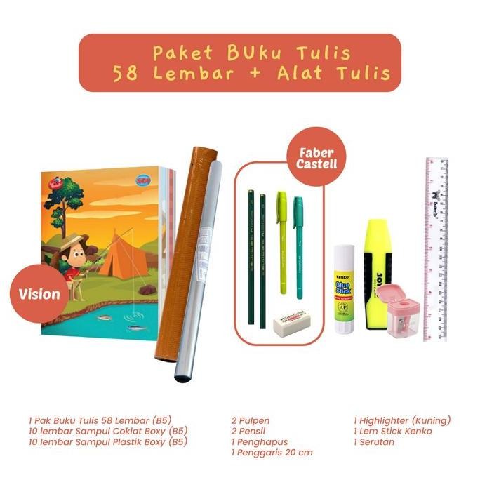 

New Collection !!! Paket Lengkap Buku Tulis 58 Lembar Alat Tulis Kantor Sampul Plastik Coklat Back To School
