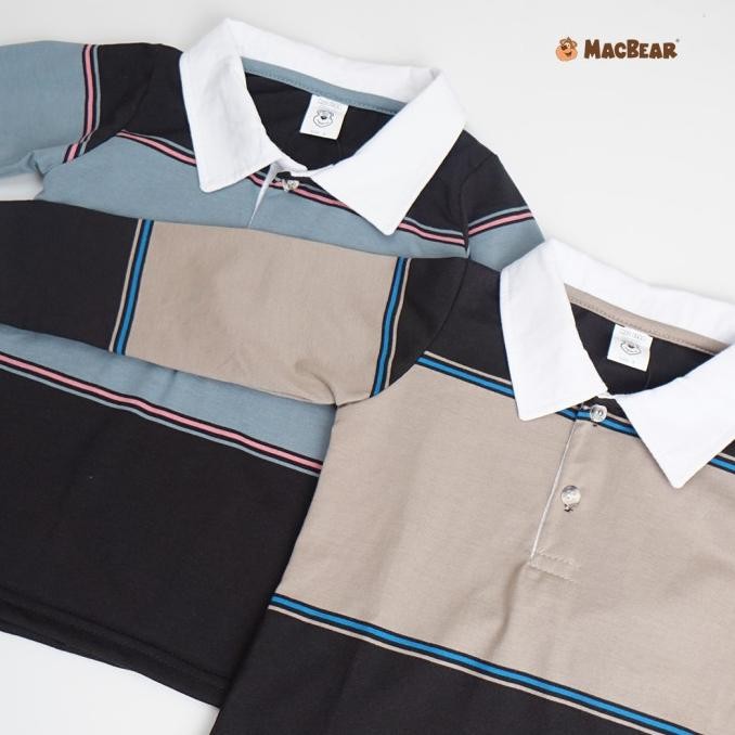 Grosir Macbear Baju Anak Remaja Laki-Laki Lengan Panjang Polo Shirt Salur Rugby Stripe Champion