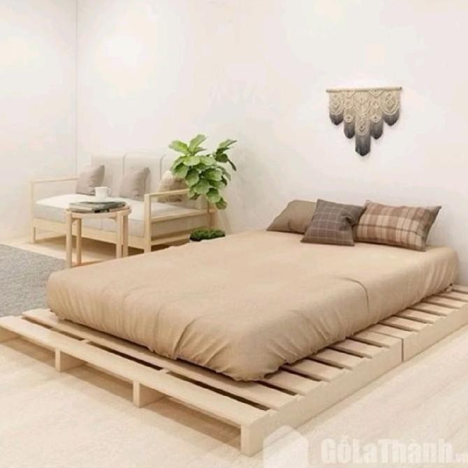 (Natural Dipan) Dipan Kasur Kayu Mahoni Natural Kayu Mahoni Solid Minimalis Estetik Furniture