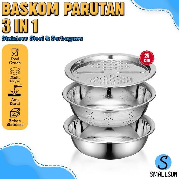 

Terlaris (Ss) Baskom Parut Stainless Serbaguna - Parutan Baskom 3In1 Stainless Steel