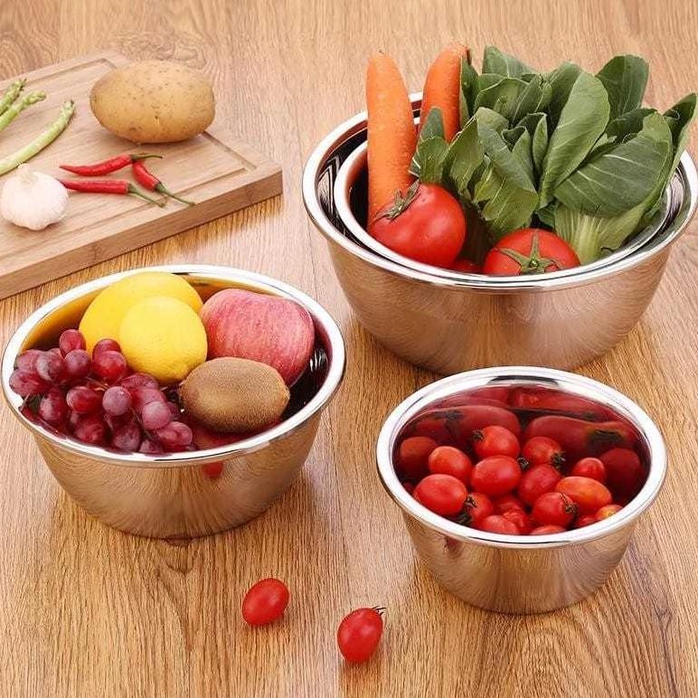 Ready Baskom Stainless Tebal Anti Karat Ukuran 18, 20, 22, 24, 26, 28 / Mangkok Kobokan Loyang Besi 