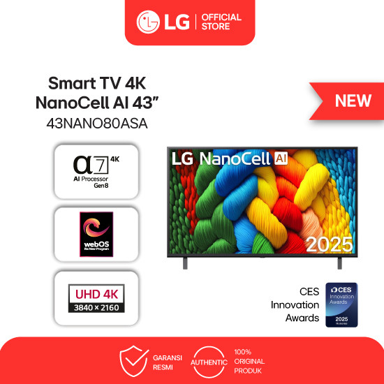LG Smart TV 4K 43 Inci NanoCell AI 80 2025 - 60Hz Native - Ultra HD - alpha 7 AI Processor 4K Gen8 -