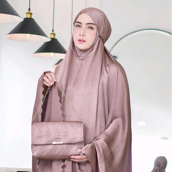 new MUKENA KHADEEJA SILK TEXTURED ARSY HIJAB MUKENA TAS SAJADAH SILK MUKENA MEWAH MUKENA SILK Abu Go