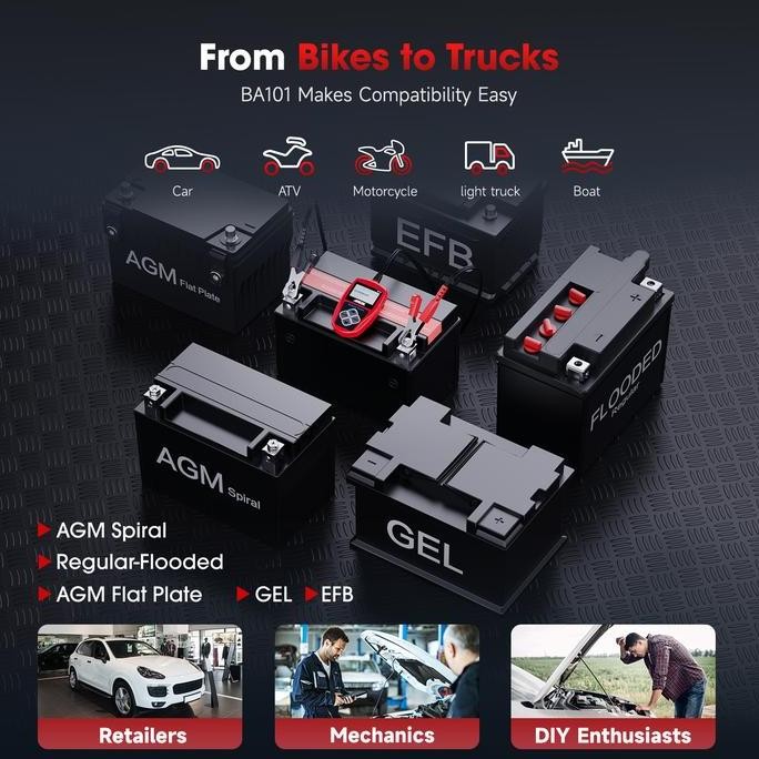 ready Ancel BA101 12V Alat Cek Aki Mobil Motor Test Battery ACCU Volt Tester