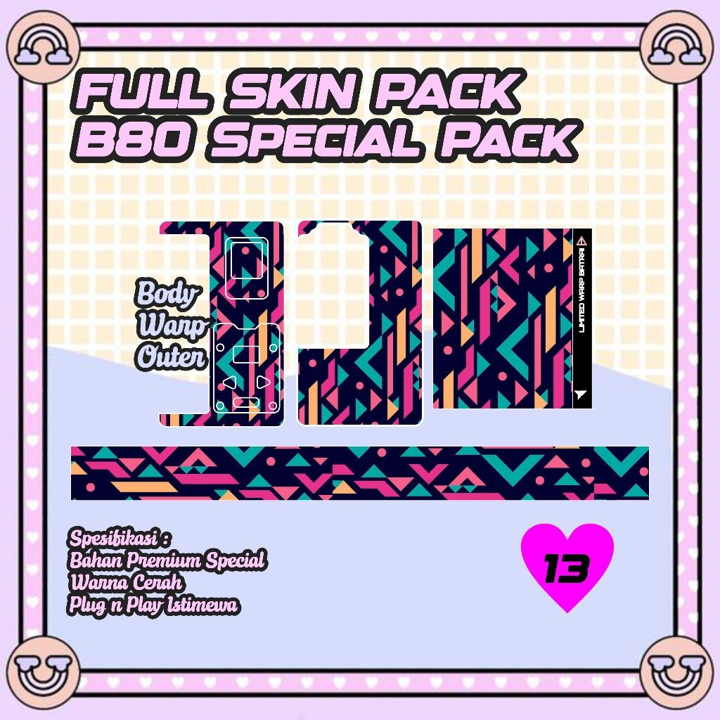 

Terlaris Presisi Stiker Pack Dalam Luar Batrai B80 13 Casing/Stiker Panel Vynil Bisa Custom Dan COD
