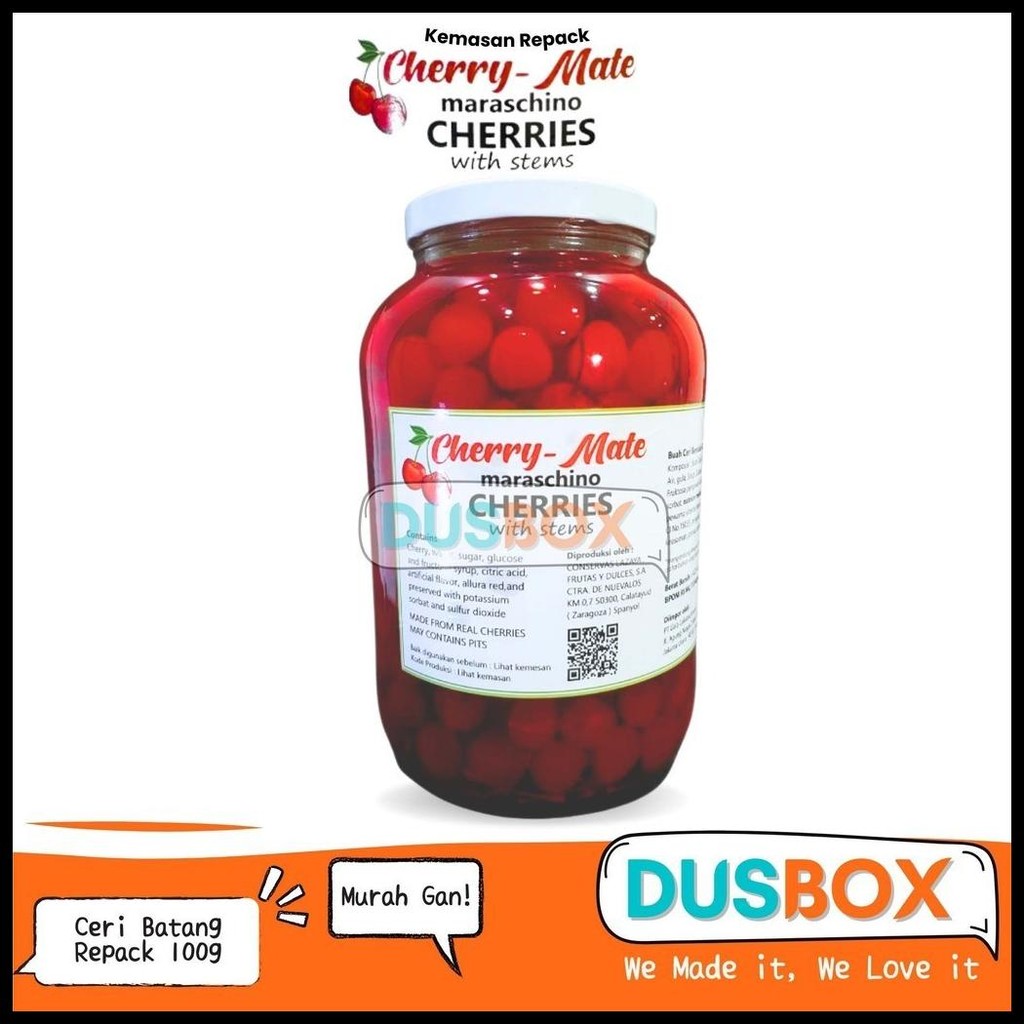

CHERRY MATE REPACK 100G / CHERRY MARASCHINO / CHERRY TANGKAI MERAH / BUAH CHERRY DENGAN TANGKAI / BUAH CERI REPACK