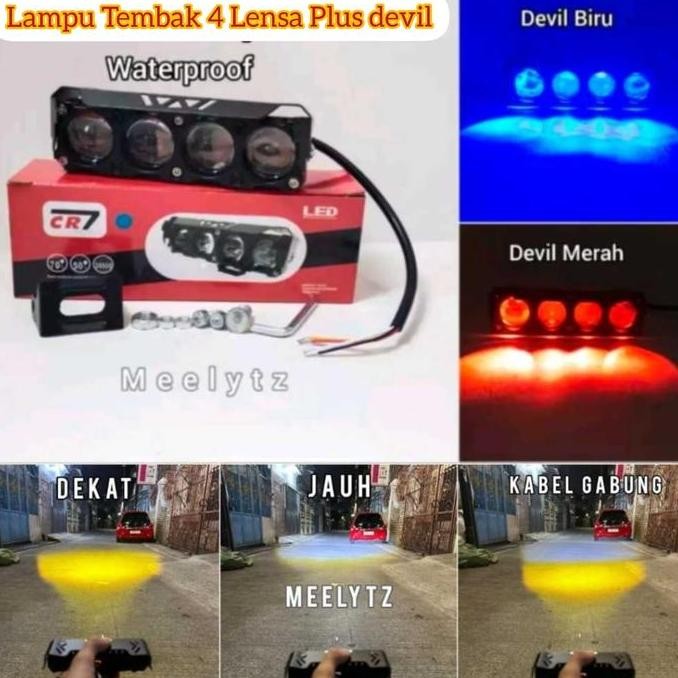 Lampu Tembak 4 Mata CR7 Plus Devil NEW Alunium Waterproof