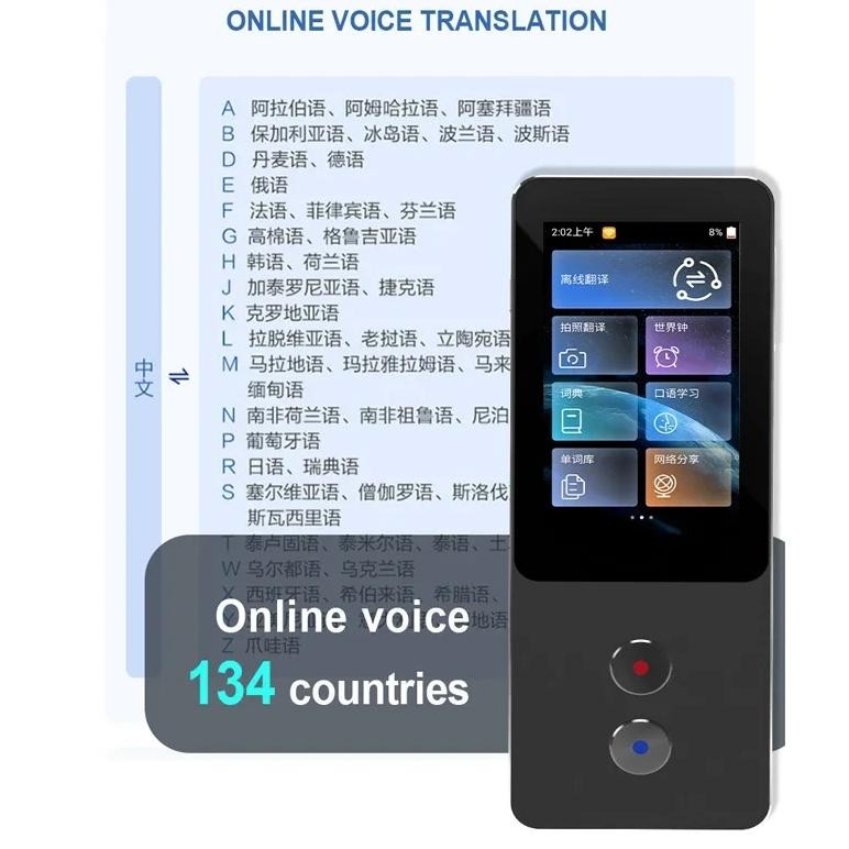 

T9 PRO Portable Language Translator 134 Languages Two-Way Real-Time WiFi/Offline Recording/Photo Translatio Language Translator