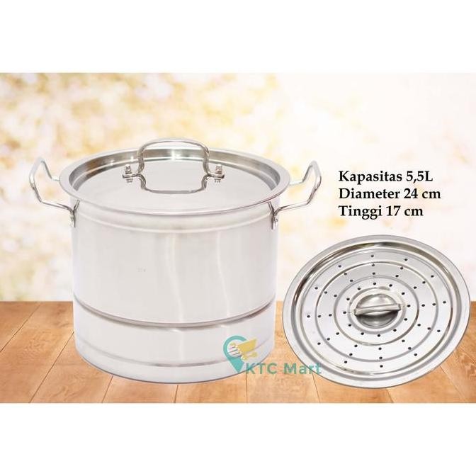 Tersedia TAJIMAWA Panci Kukusan Stainless 24 cm TEBAL/ Dandang Masak/ Panci Sup