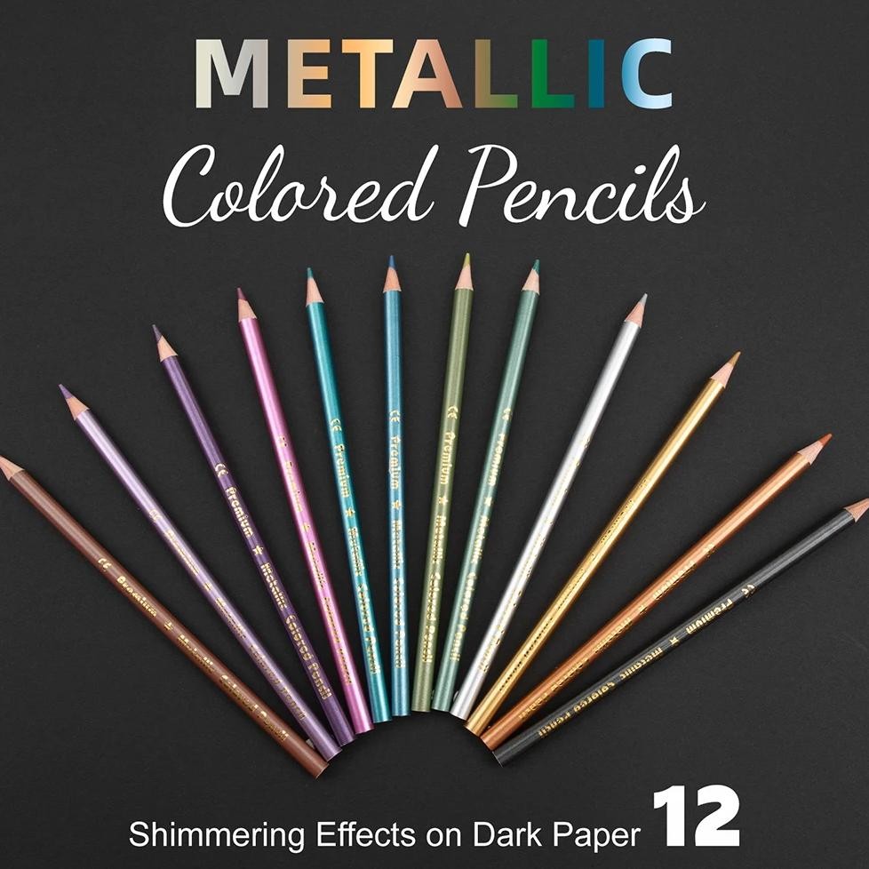 

Brilliant Color Metallic Colored Pencils, 12 Pcs Assorted Drawing Colored Pencils For Adult Artists Coloring