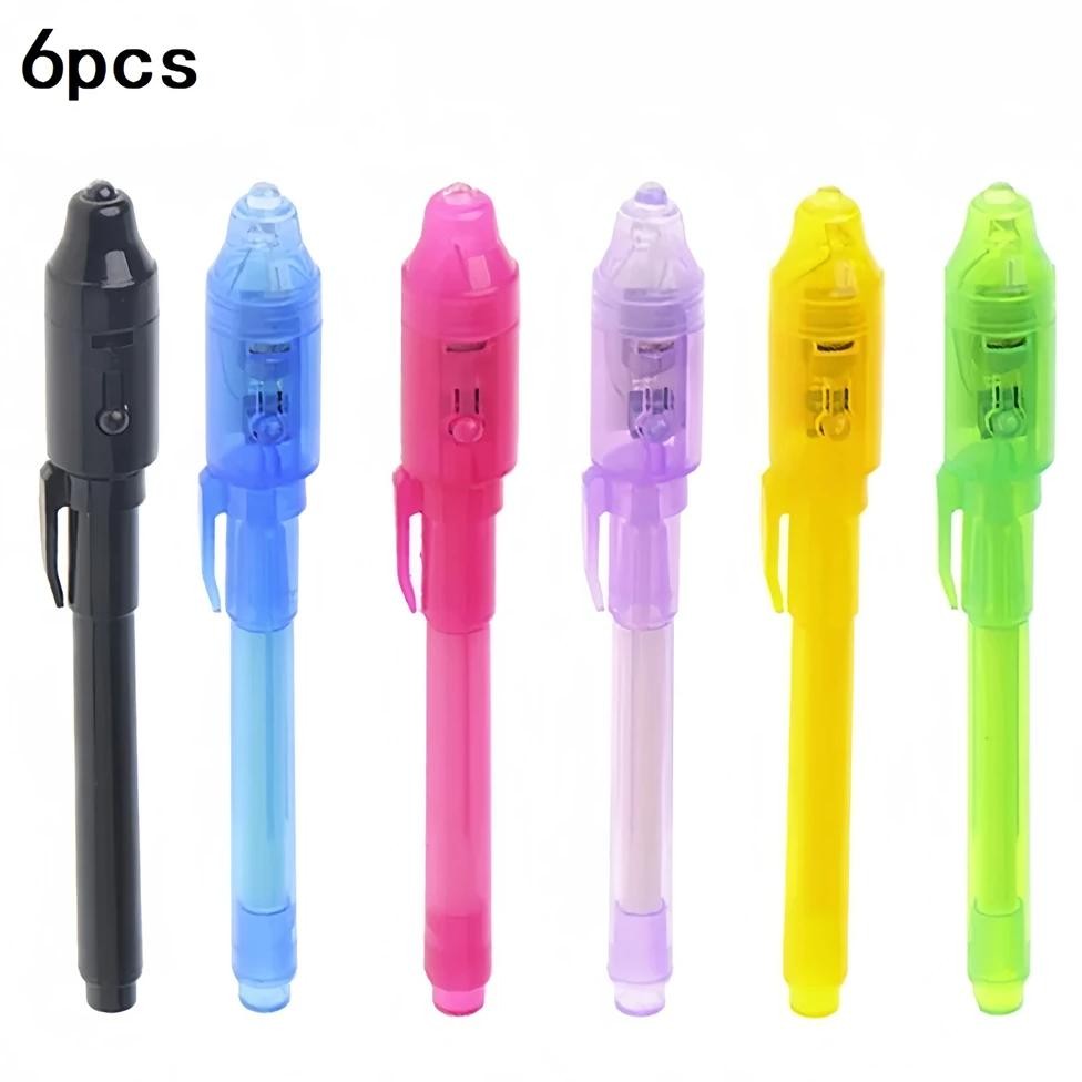 

6Pcs Luminous Light Pen Magic Purple 2 In 1 Uv Black Light Combo Drawing Invisible Ink Pen Learning Education Toys For Child