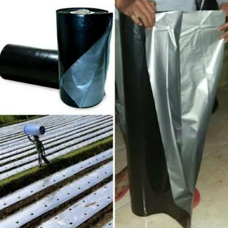 Promo Raja Tani Plastik Mulsa Plastik Pertanian Hitam Perak 1 Roll = 5 Kg Cod