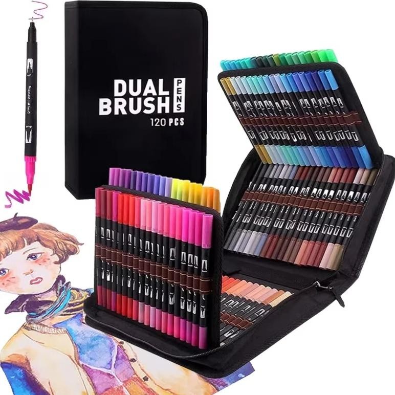 

48/60/72/100/120 Colors Dual Tip Brush Marker Pens Watercolour Fineliner Manga Art Accessories Art Supplies Drawing Stationery