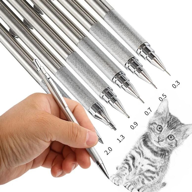 

0.3 0.5 0.7 0.9 1.3 2.0Mm Full Metal Mechanical Pencils Set With Eraser Automatic Pencil With Leads For Drawing School Supply