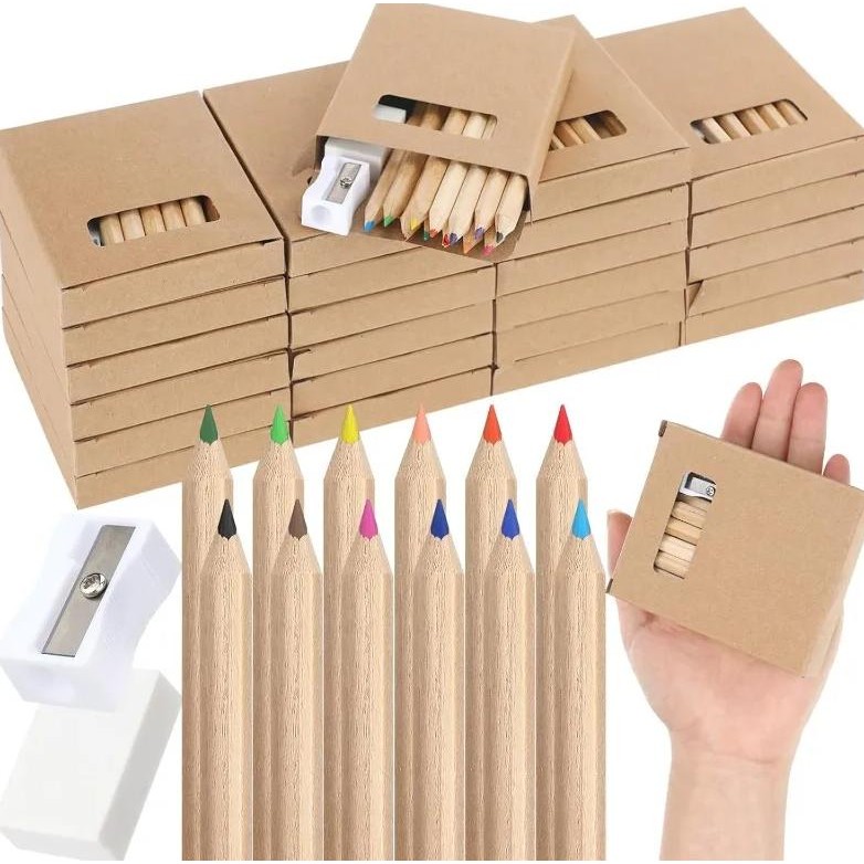 

Cute 8.8Cm Mini Drawing Colored Pencil Per Box 12 Pcs Wooden Colors Pencil With Sharpener Eraser For Christmas School Party Gift