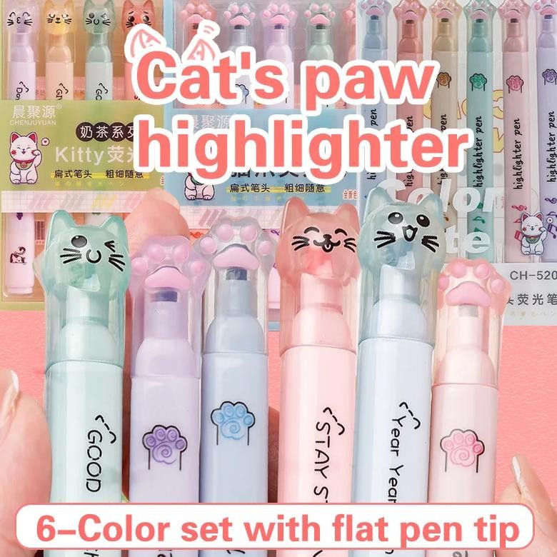 

6 Pcs/Pack Kawaii Cat Claw Pastel Color Highlighters Drawing Art Markers Fluorescent Pen Gift Stationery Cute School Supplies