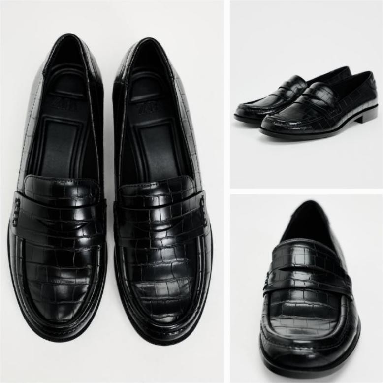 ZARA WOMAN SEPATU CROCO LOAFERS BARU ASLI