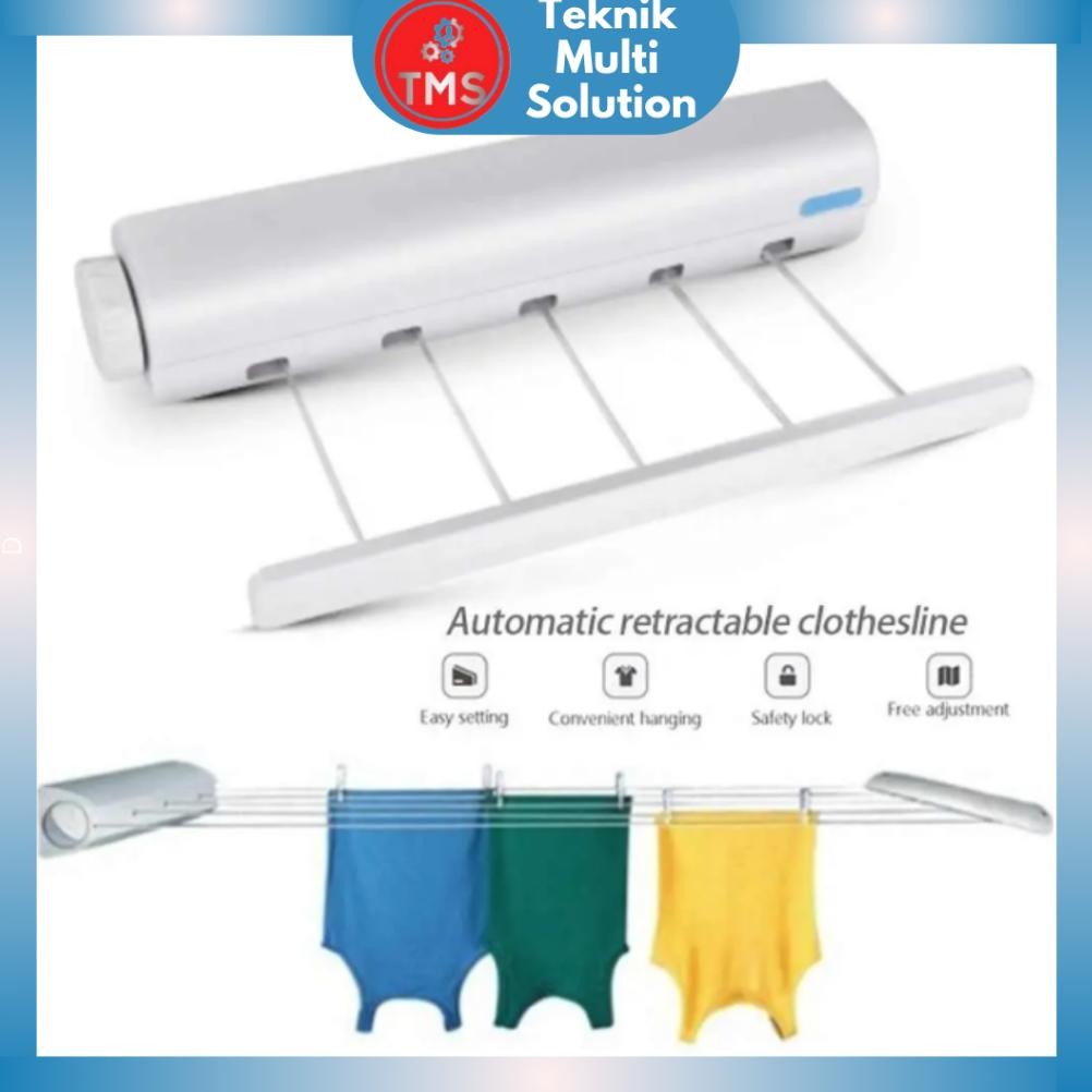 NEW Jemuran Baju Dinding Tempel Praktis Retractable Clothesline 4 Tali 5 Tali