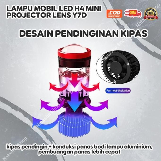 . Lampu LED Mobil H4 Super Terang 12-24 Volt | Lampu Depan Mobil H4 Mini Projector Lens Y7D