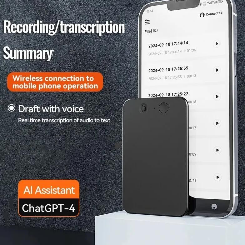 

8-128GB AI ChatGPT-4 Intelligent Voice Recorder Audio App Phone Call Record Transcribe Summarize Voice to text conversion Device