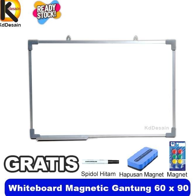 

Papan Tulis Whiteboard Magnetic Gantung 60x90 Spidol Hitam Mgnet Hapus Kualitas Original