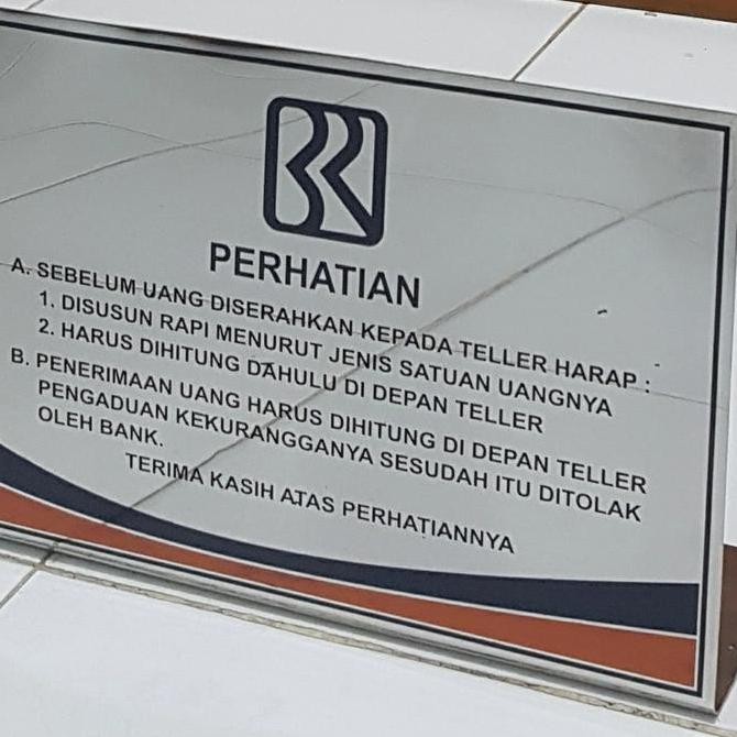 

Validasi BRI/Peringatan di Counter. Papan Klaim/claim, Bentuk L. Kualitas Original