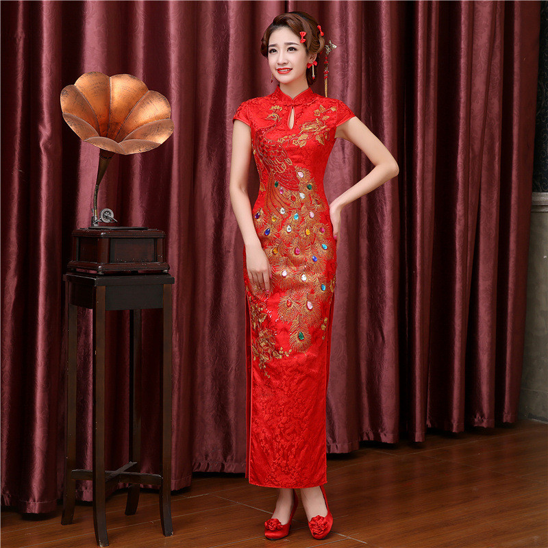 Gaun Cheongsam Pengantin Slim Fit Panjang Gaya Baru