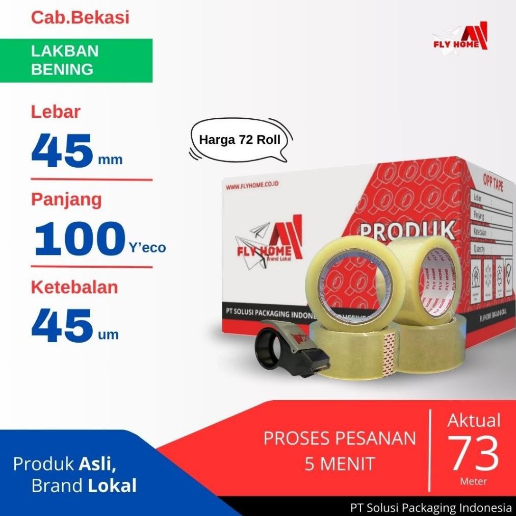 

LINDU FLYHOME 1Dus Lakban Bening 45x100Y 2inchi Solasi Uk Besar 72Roll ECO 100 yard CARGO