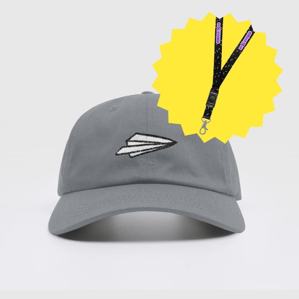 

LINDU Bundle Topi Pesawat Abu + Lanyard Generasi90an